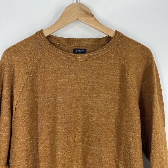 J Crew Sweater Size Medium Mens Rust Brown Budded Raglan Sleeve Crewneck Cotton - Picture 2 of 7